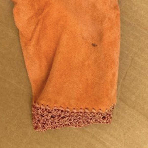 Orange Suede Leather Beaded Embroidered Jacket, S - Picture 8 of 8